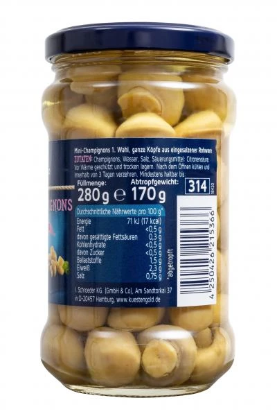 Küstengold Mini-Champignons Ganze Köpfe 1. Wahl 2 Küstengold Mini-Champignons Ganze Köpfe 1. Wahl – Bild 2