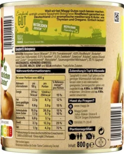 Maggi Spaghetti Bolognese -Lebensmittelserien Geschäft 4502050084 8445290145543 03