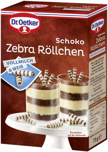 Dr. Oetker Schoko Zebra Röllchen Vollmilch & Weiß 1 Dr. Oetker Schoko Zebra Röllchen Vollmilch & Weiß